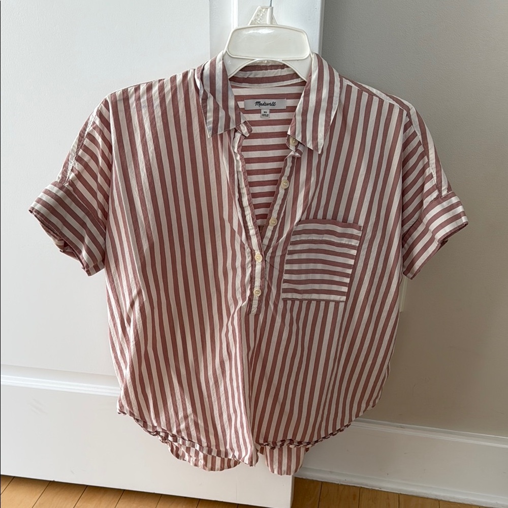 Madewell Tan and White Striped Poplin Shirt